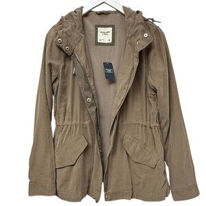 Abercrombie & Fitch Utility Jacket XS Tan Zip Front Drawstring Hooded Womens NWT